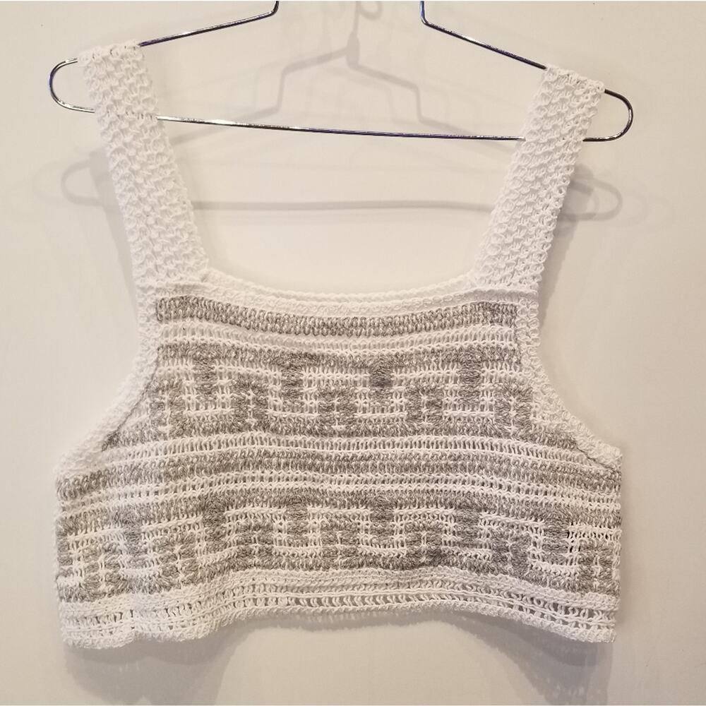Shein Crochet White Crop Top Gray & White Gypsey Boho Size L